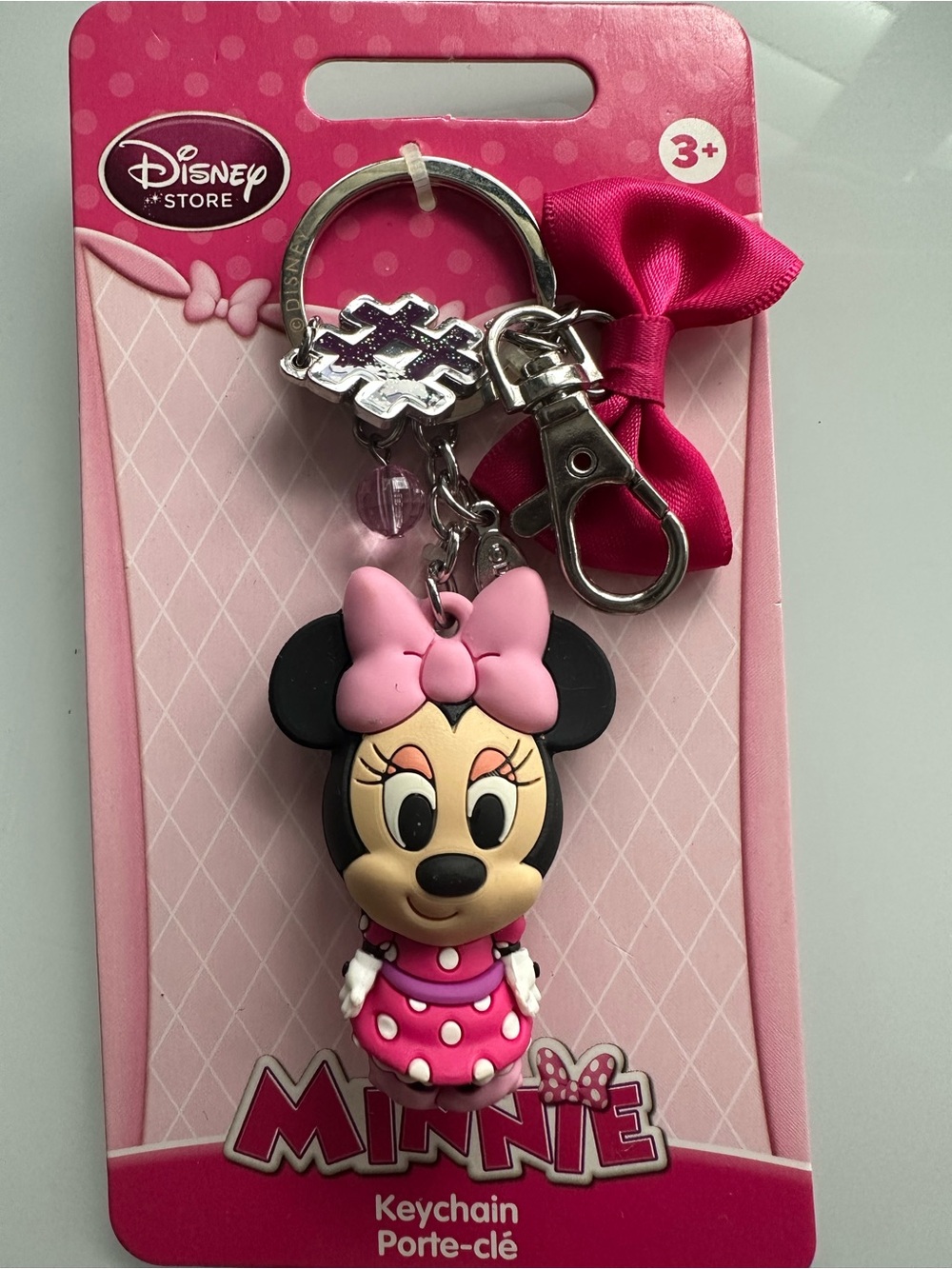 Disney Minnie Mouse Pink & Black Polka Dot Keychain with Bow